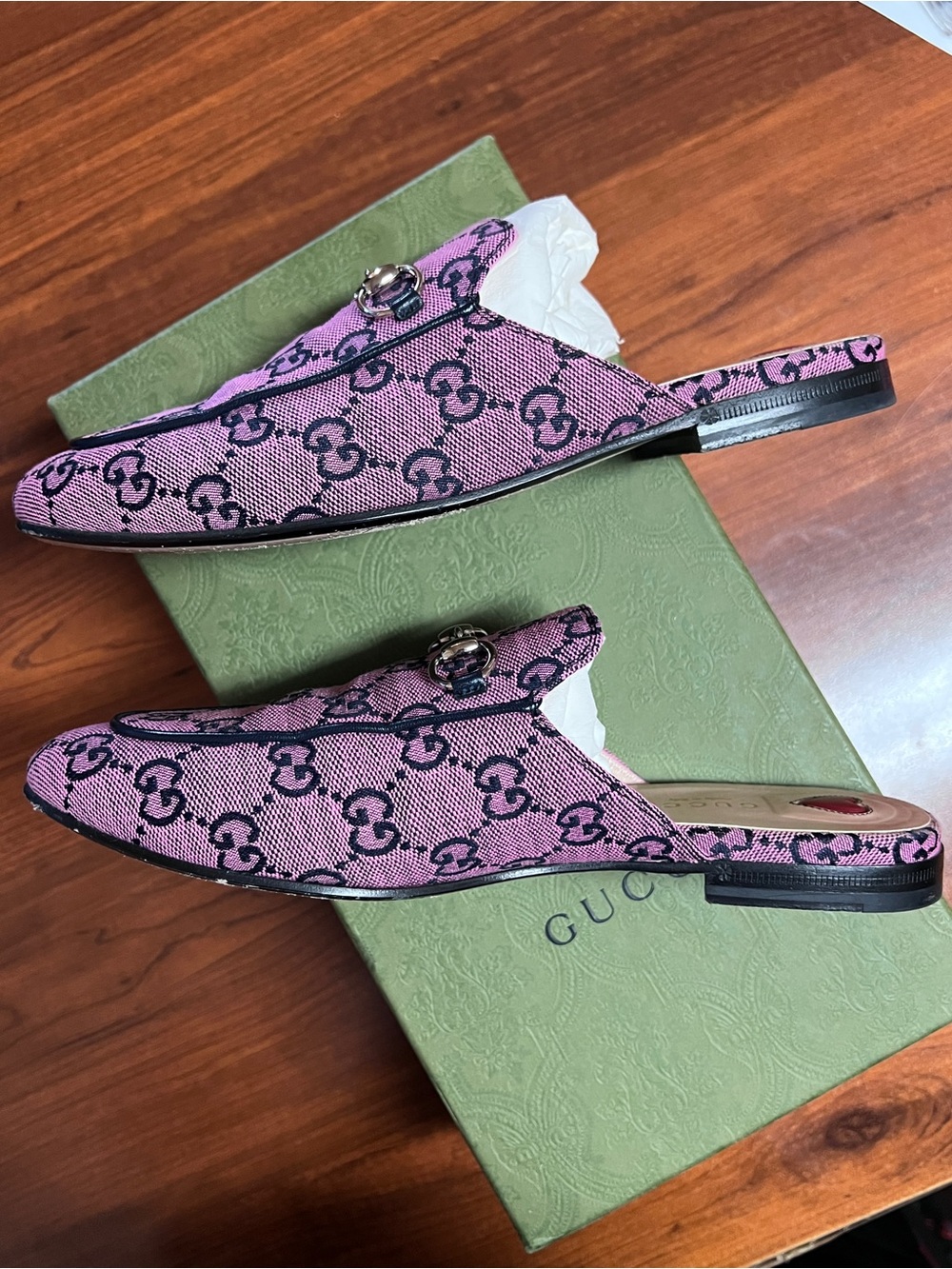 Gucci Pink GG Canvas Mules - Picture 5 of 6